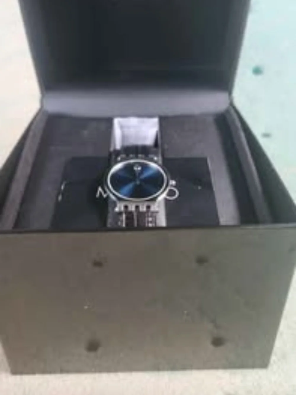 Movado Men’s Classic Blue Dial Leather Strap Watch